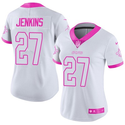 Nike New Orleans Saints #27 Malcolm Jenkins WhitePink Women's Stitched NFL Limited Rush Fashion Jersey